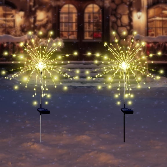 BDIUA-Solar Garden Firework Lights Outdoor Waterproof 2 Pack Solar Powered Art Stake Twinkle Lighting for Outside Decor, 120 LED Sparklers String Lights for Yard Party Decorations (Warm White)