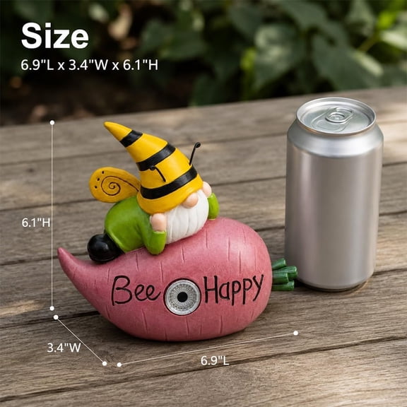 BDIUA-Solar Garden Gnomes Outdoor Decor, Bee Statue Light | Weatherproof Resin, 6.9x3.4x6.1 Inches, Yard Art, Outdoor Patio Decor, Balcony, Gardening Gifts for Women Mom
