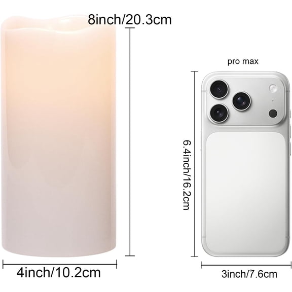 BDIUA-Solar Outdoor Waterproof Flameless Candles, 8x4 Solar Rechargeable Pillar Candles, Sensor for Dusk to Dawn, for Outdoor, Lanterns, Pation Decorations(Set of 2)