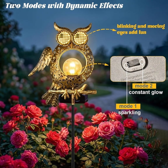 BDIUA-Solar Owl Light Outdoor Waterproof, Animated Owl Solar Lantern with Blinking & Moving LED Eyes, Garden Decor Solar Powered Light for Yard Patio Pathway, Owl Lover Gift
