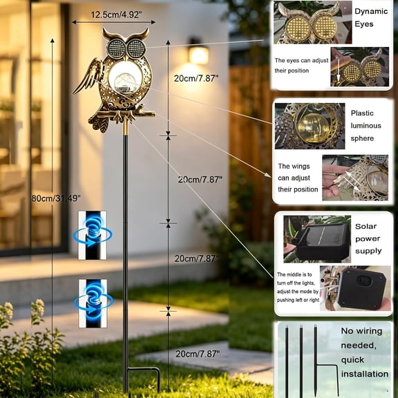 BDIUA-Solar Owl Light-Outdoor Waterproof Owl Solar Light with Flickering and Steady Dual Modes,LED Dynamic Eyes Solar Garden Light,Suitable for Yard,Lawn,and Pathway Landscaping,Gift for Owl Lovers