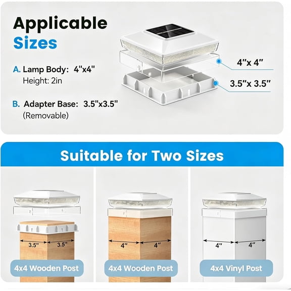 BDIUA-Solar Post Cap Lights 2 Pack, IP65 Waterproof Outdoor Fence Post Solar Lights for 3.5x3.5 & 4x4 Wood/Vinyl Posts, 10-12 Hours Upgraded Warm/Cool White Glow for Garden/Patio/Porch - Ivory White