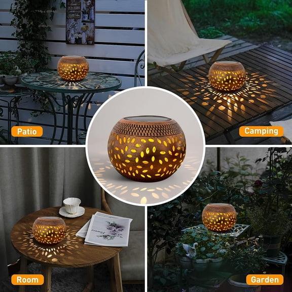 BDIUA-Solar Table Lanterns Outdoor Waterproof - 1 Pack LED Lamp Copper Metal Tabletop Light Solar Powered Decorative Lantern for Indoor Desk Bedroom Patio Garden Pathway Yard