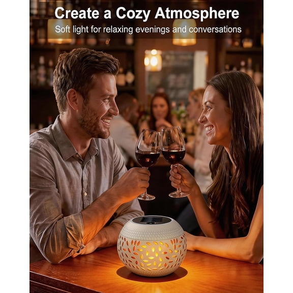 BDIUA-Solar Table Lights Outdoor Waterproof - Dancing Flickering Flame Lamp White Metal Tabletop Light Solar Powered Decorative Lighting Lantern for Desk Bedroom Patio Garden Pathway Yard (1 Pack)