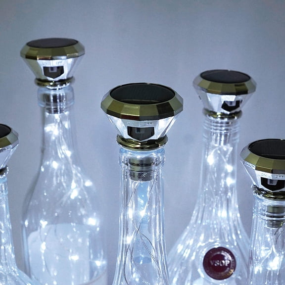BDIUA-Solar Wine Bottle Lights, 6 Pack 20LED Solar Powered Diamond Cork Lights, Waterproof Outdoor Fairy String Light for Garden, Patio, Party, Wedding, Holiday Decor (Cold White)