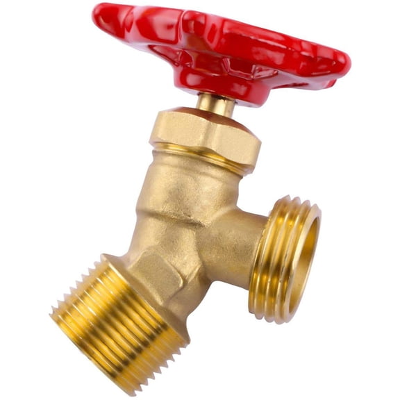 BDIUA-Solid Brass Backyard 65 Degree Elbow Stop Valve Hose Bibb Solder NPT 3/4" Male Thread to MHT 3/4" Inch Male Threaded Garden Hose Connector Adapter Water Shut-Off Valve Faucet