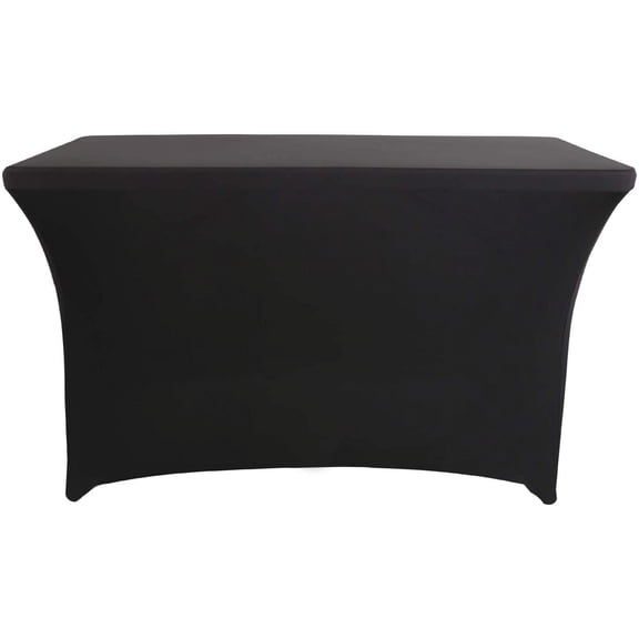 BDIUA-Spandex Fitted Stretch Table Cover for 4ft or 6ft or 8ft Folding Table, Rectangular Cocktail Tablecloth, Perfect for Party or Banquet (4FT Black)