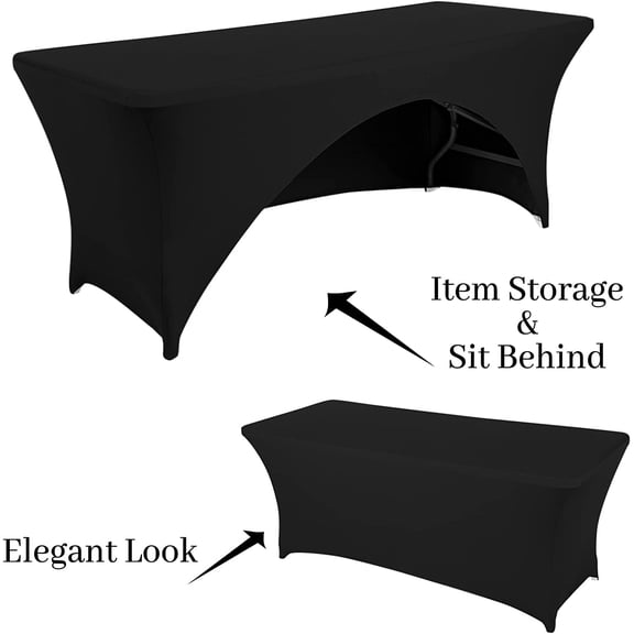 BDIUA-Spandex Table Cover 4 ft. Fitted Polyester Tablecloth Stretch Table Cover Table Topper Open Back - Black