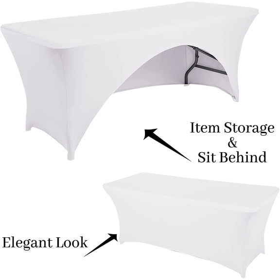 BDIUA-Spandex Table Cover 4 ft. Fitted Polyester Tablecloth Stretch Table Cover Table Topper Open Back - White