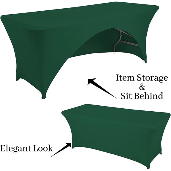 BDIUA-Spandex Table Cover 5 ft. Fitted Polyester Tablecloth Stretch Table Cover Table Topper Open Back - Emerald Green