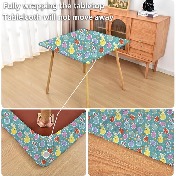 BDIUA-Spring Fitted Tablecloth with Elastic for 48x48 inch Square Folding Tables Washable Easter Stretchy Spandex Card Table Covers Cloth Fabric Table Cloths Not Vinyl