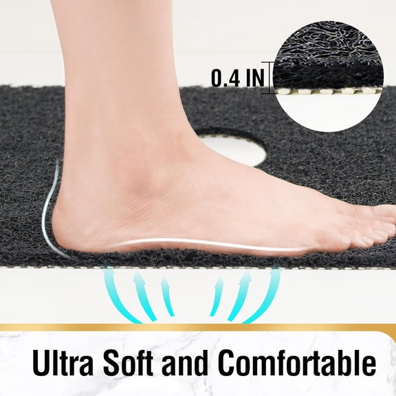 BDIUA-Square Shower Mat, 24 x 24 Inch Non Slip Bath Mat for Tub, Soft PVC Loofah Bathtub Mats with Drain Holes, Quick Drying Bathroom Stall Floor Mat, Bathroom Accessories Without Suction Cup, Black