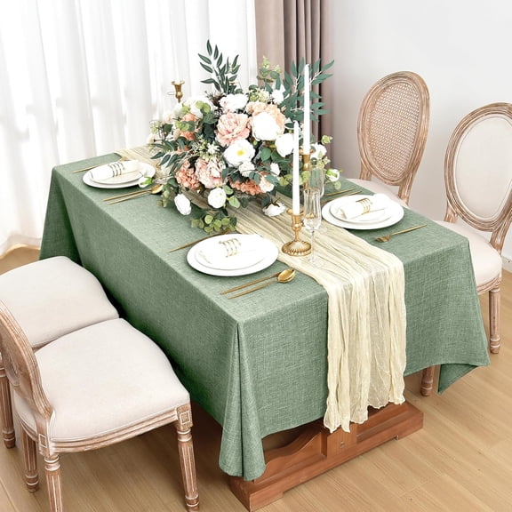 BDIUA-Square Table Cloth Linen Textured: Water & Stain Resistant Farmhouse Tablecloth, Washable Burlap Table Covers for Kitchen Dining Party(2 Pack, 54x54 Inch, Sage Green)