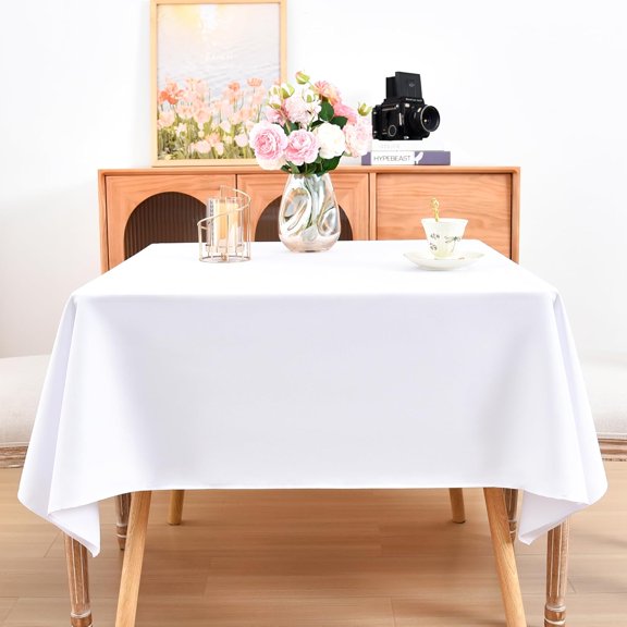BDIUA-Square Tablecloth 52 x 52 Inch Washable Polyester Table Cloth Solid White Heavy Duty Fabric Table Cover Daily Use for Dining Home Kitchen Party Wedding