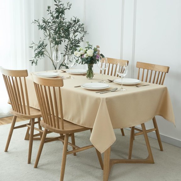 BDIUA-Square Tablecloth Water Resistance Antiwrinkle Spill Proof Weaved Texture Table Cloth, Decorative Fabric Table Cover for Banquet Parties Event Holiday Dinner, 70 x 70 Inch, Natural