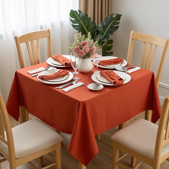 BDIUA-Square Tablecloths 85x85 Inch Rust - Fabric Fall Table Cloth for Square or Round Tables, Burnt Orange Washable Polyester Table Cover for Thanksgiving, Holiday Party, Decorative Display Tables