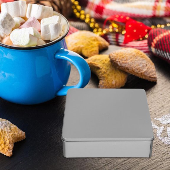 BDIUA-Square Tinplate Candy Box 7.87X7.87X2.16 Inch Reusable Metal Storage Container for Cookies Small Crafts Party Favor Packaging