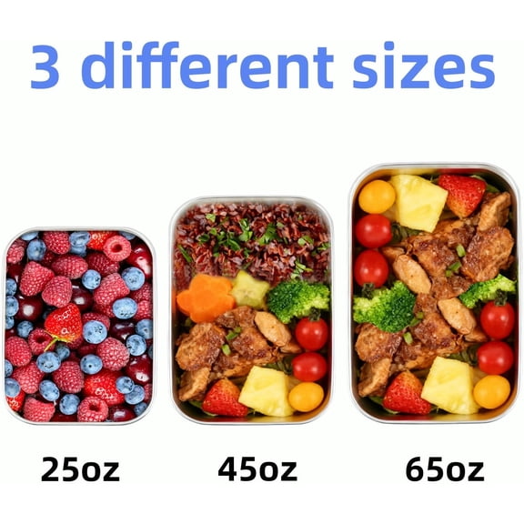 BDIUA-Stainless Steel Lunch Box Container with Lid, Pack of 3 Bento Snack Boxes for Work, Travel or Picnics, Dishwasher Safe, 25oz, 45oz, 65oz