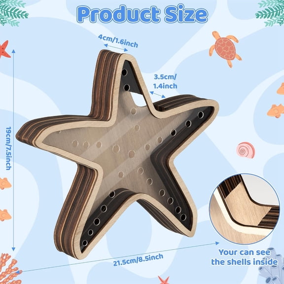 BDIUA-Starfish Shell Collection Box - Wooden Sea Handcrafted Solid Wood Display Case with Shatter Resistant Acrylic Panel for Seashells Sea Glass Beach Treasures Home Coastal Decor & Keepsake Gift