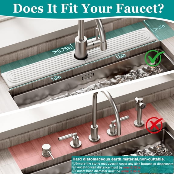 BDIUA-Stone Faucet Mat for Kitchen Sink - Quick Dry Diatomite Sink Splash Guard, Prevents Moisture Buildup & Water Stains, Water Absorbing Stone Tray for Bathroom Countertop (White, 30" x 4")