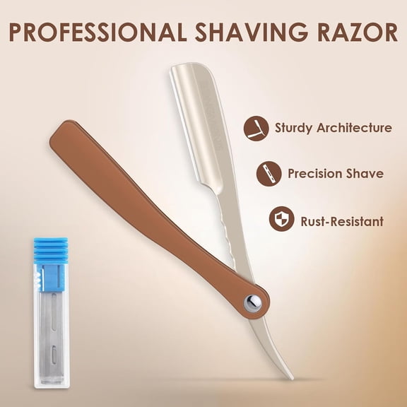 BDIUA-Straight Razor for Men, Professional Barber Razor with 20 Stainless Steel Blades, Edge Single Blade Shavette Shaving Razor for Smooth Precise Shave