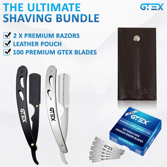 BDIUA-Straight Razors For Men 100 Barber Razor Blades - 2 Professional Single Blade Razors for Men Navajas Para Barbero Straight Edge Razor Barber Beard Razor Shavette Shaving Razor Kit