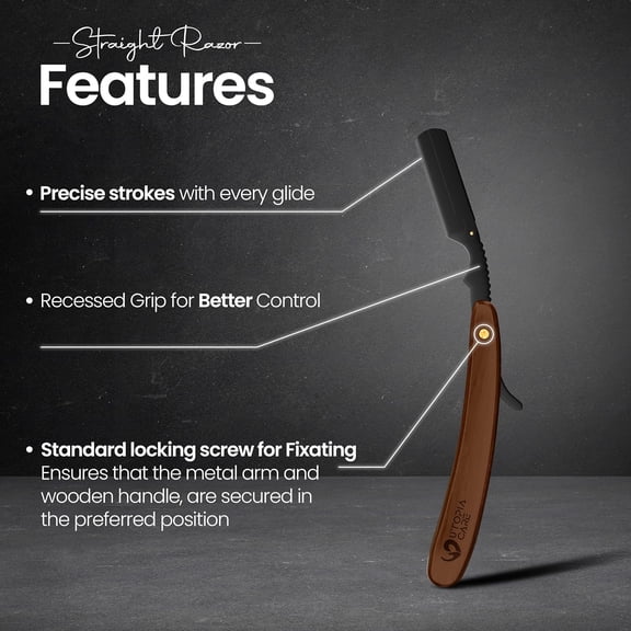 BDIUA-Straight Razors For Men, Professional Barber Straight Edge Razor with 100 Single Edge Blades, Stainless Steel, Beard Shaving Kit For Men, Premium Smooth Wooden Grip, Dark Brown