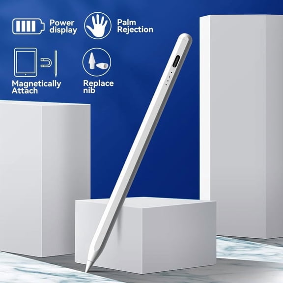 BDIUA-Stylus Pen for iPad 2018-2026, Palm Rejection & Tilt Sensitivity, Magnetic Attachment, 4 LED Indicators, Compatible with iPad Pro M4/M3/M2, iPad Air M2, iPad 10th Gen, iPad mini 6, White