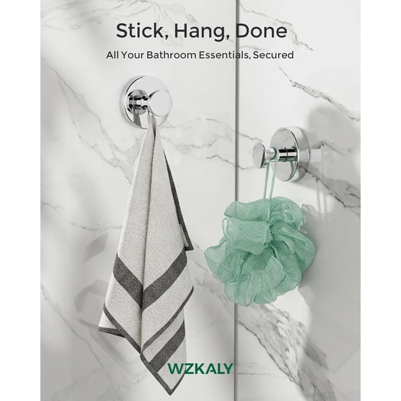 BDIUA-Suction Cup Hooks for Shower, Stainless Steel No Dilling Robe Hooks, Chrome Suction Cup Removable Towel Hooks for Bathroom, Window,Glass,Door4Pcs