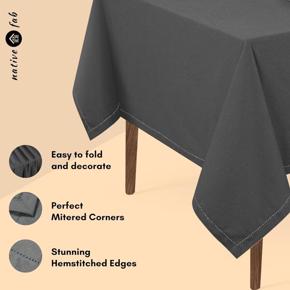 BDIUA-Tablecloth 52x70 Inches - 100% Cotton, Durable, Wrinkle-Free, Machine Washable Table Cover for Dining Room, Banquets, Parties, Holiday, Events - Elegant, Easy Care, Home Dcor - Grey