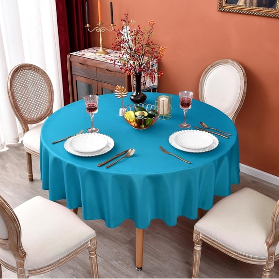 BDIUA-Teal 210 GSM Water & Stain Resistant Round Tablecloth for Circle Table - Solid 48 Inch Turquoise Table Cloth Cover in Wrinkle Free Durable Washable Polyester Fabric for Wedding, Party, Banquet