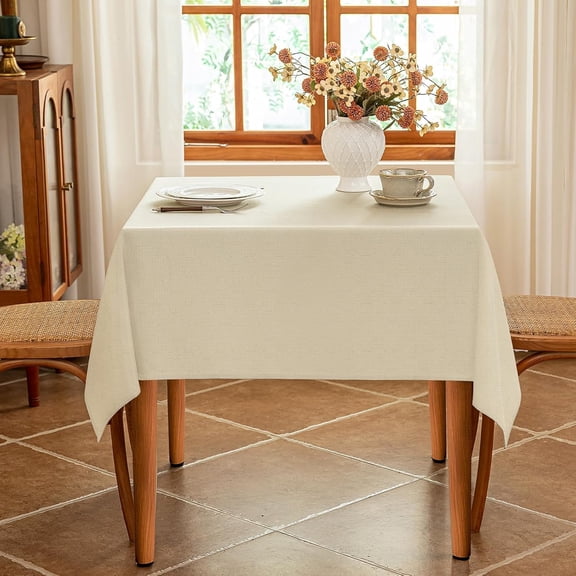 BDIUA-Textured 52 x 52 Inch Beige Square Tablecloth, Water Resistant & Wipeable Card Table Cloth for Dining Kitchen Patio