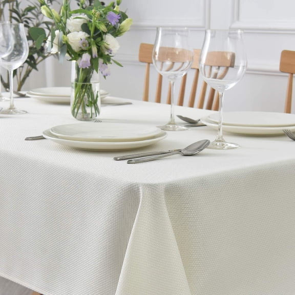 BDIUA-Textured Rectangular Tablecloth Water Resistance Antiwrinkle Spillproof Soft Jacquard Table Cloth for Dining Room, Buffet Banquet Parties and Holiday Dinners, 60 x 104 Inch, Ivory