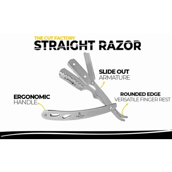 BDIUA-The Cut- Factory- Exquisite Line Straight Razors for Men with Ultra Sharp Single Edge Blades Premium Matte Silver Coated Barber Straight Razor with Leather Pouch and Gift Box
