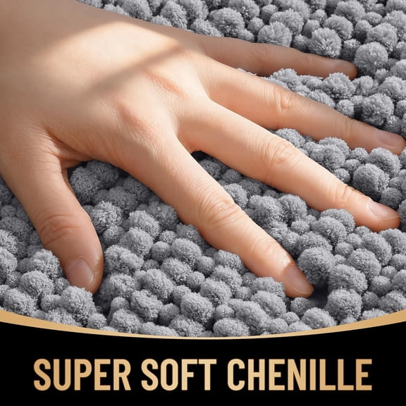 BDIUA-Thick Toilet Rugs U-Shaped 24x20, Extra Soft Absorbent Shaggy Chenille Contour Bathroom Rugs for Toilet, Dry Quickly, Machine Washable, Non-Slip Bath Mat, Grey