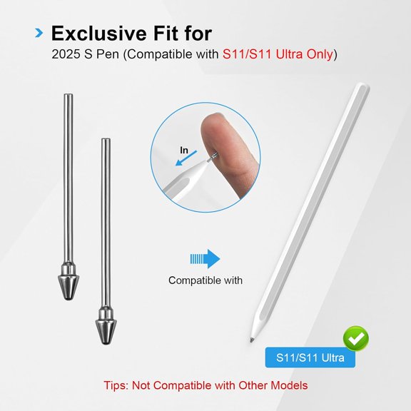 BDIUA-Titanium Alloy Replacement Tips Compatible with Galaxy Tab S11 / S11 Ultra 2025 S Pen Exclusive Fit for Latest 2025 S Pen Only (Not Compatible with Other Models) Durable Precision Nibs,Gray