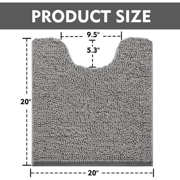 BDIUA-Toilet Rugs U-Shaped 20x20 Extra Soft Chenille Bath Rugs, PVC Backing Quick Dry, Machine Washable Contour Bathroom Rugs for Toilet Contoured Bath Mats Home Decor Accessories Light Grey