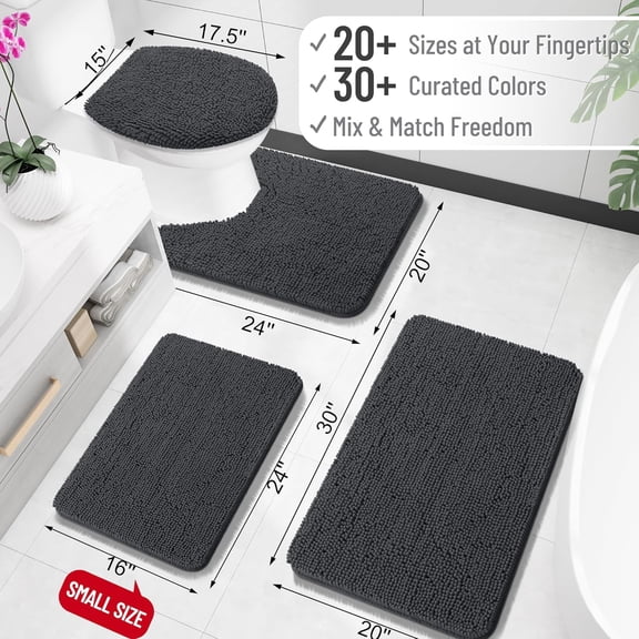 BDIUA-Toilet Rugs U-Shaped 24x20, Extra Soft Absorbent Chenille Contour Bathroom Rugs for Toilet, Dry Quickly, Machine Washable, Non-Slip Bath Mat, Dark Grey
