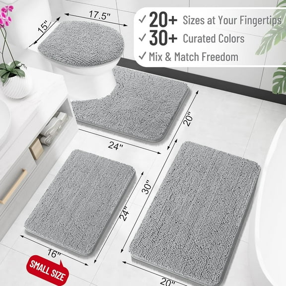 BDIUA-Toilet Rugs U-Shaped 24x20, Extra Soft Absorbent Chenille Contour Bathroom Rugs for Toilet, Dry Quickly, Machine Washable, Non-Slip Bath Mat, Light Grey