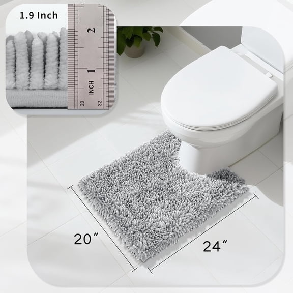 BDIUA-Toilet Rugs U Shaped Washable, Extra Thick Soft Absorbent Chenille Contour Bathroom Rugs for Toilet 24x20 Inch, Quick Dry Non Slip Toilet Mat for Bath Floor, Light Grey