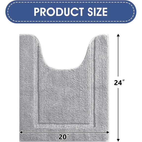 BDIUA-Toilet Rugs, Ultra Soft Thick Plush Fluffy Microfiber Absorbent Contour Bathroom Rugs for Toilet, Non-Slip Backing, Machine Washable Bath Mats for Bathroom, Tub, Grey/U-Shaped 24"x20"