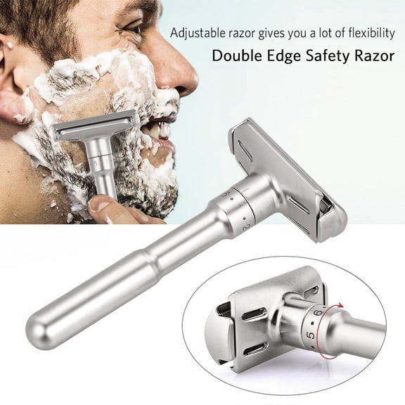BDIUA-Travel Double Edge Safety Razor, RZ700 Long Handle Adjustable Classic Safety Shaver Razor (Razor with Protective Case,Black)