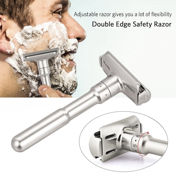 BDIUA-Travel Double Edge Safety Razor, RZ700 Long Handle Adjustable Classic Safety Shaver Razor (Razor with Protective Case and Stand)