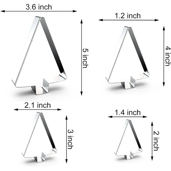 BDIUA-Tree Cookie Cutter Set - 5", 4", 3", 2" - 4 Piece - Stainless Steel