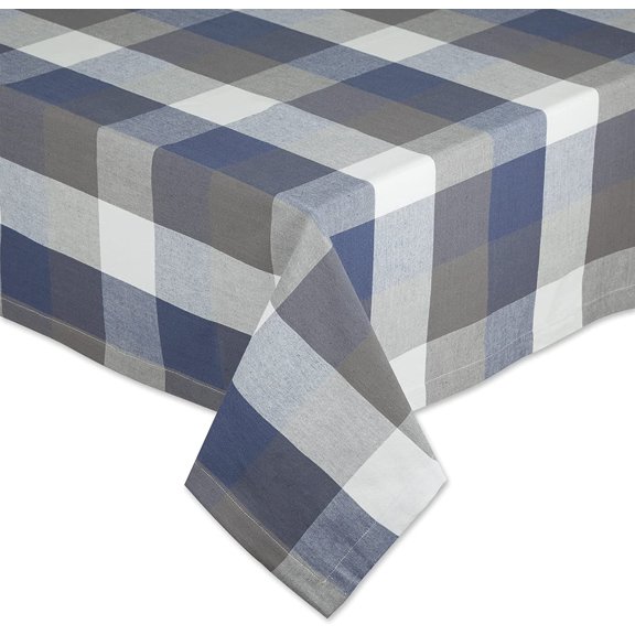 BDIUA-Tri-Color Check Collection 100% Cotton Tabletop, Tablecloth, 52x52, French Blue