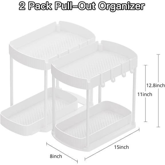 BDIUA-Ukeetap 2 Pack Multi-Purpose Pull-Out Storage Organizers, Under Sink & Cabinet Storage, 12.8 Inch, White