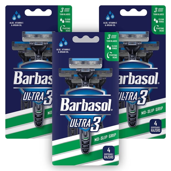 BDIUA-Ultra 3 Value Pack | Premium 3 Blade Disposable Razors | Disposable Shaving Razor Bundle | Close Shave Technology, Pivoting Head, Open Flow Blades (3 Packs/12 Total Razors)