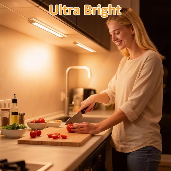 BDIUA-Under Cabinet Lighting Plug in, 2Pcs 14 Inch Linkable Ultra Bright LED Light Bars, Renter Friendly Lamp, Wired 110V 120V Indoor Lights for Kitchen Cabinet, Counter, Workbench, Shelf, Warm White