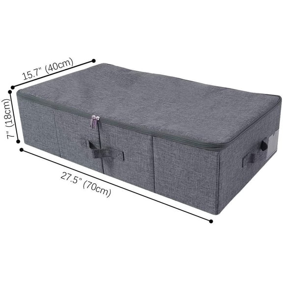 BDIUA-Underbed Storage Boxes for Bedding/Garment/Duvets/Blankets/Shoes, Folding Fabric Rigid Under bed Storage Bins with Zip Lid, Washable, Black Gray