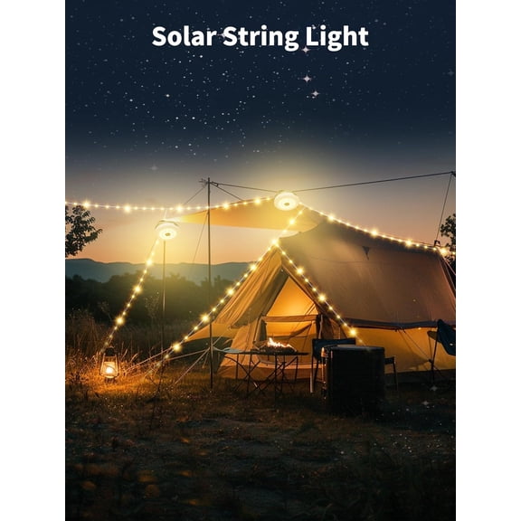 BDIUA-Upgraded Solar Camping String Lights, 33FT Retractable Colored Fairy Solar String Lights Camping with Snap Portable Hanging Tent Lantern for Awning Garden Yard Party Decor